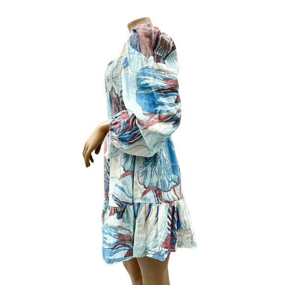 Wilfred Womens Tempest Smocked Floral Linen Mini Dress Floral‎ Long Sleeve XL - Picture 4 of 11